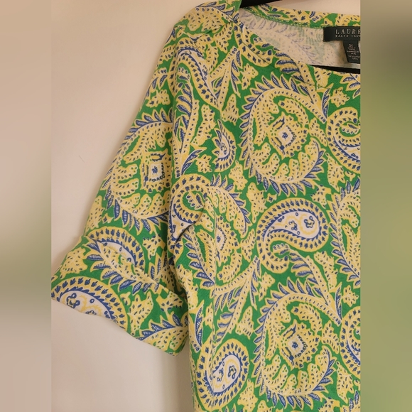 Lauren Ralph Lauren 2X Green Paisley Blouse 100% cotton - Picture 5 of 9